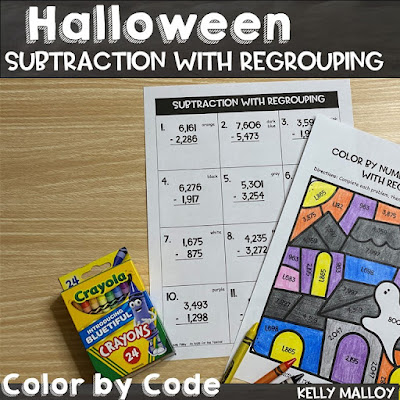 Halloween Color By Number Subtraction With Regrouping