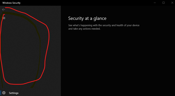 Windowsのセキュリティの概要ページセキュリティは空白です