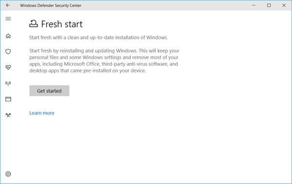 Windows 10에서 새로 시작