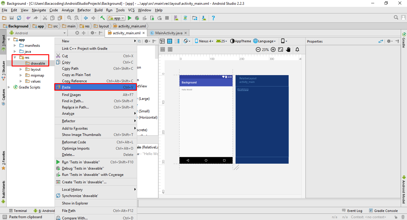 Как в андроид студио вставить картинку в