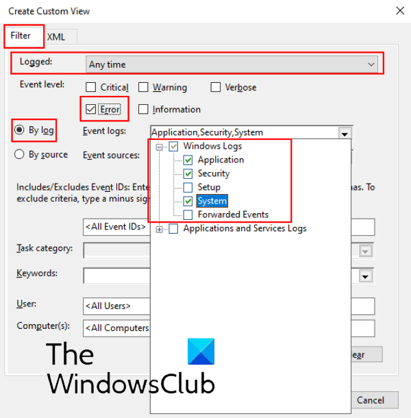 Encuentre y vea archivos de registro BSOD en el Visor de eventos de Windows 10