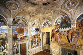 A view of the Mantegna frescoes in the Camera degli Sposi in the Palazzo Ducale in Mantua