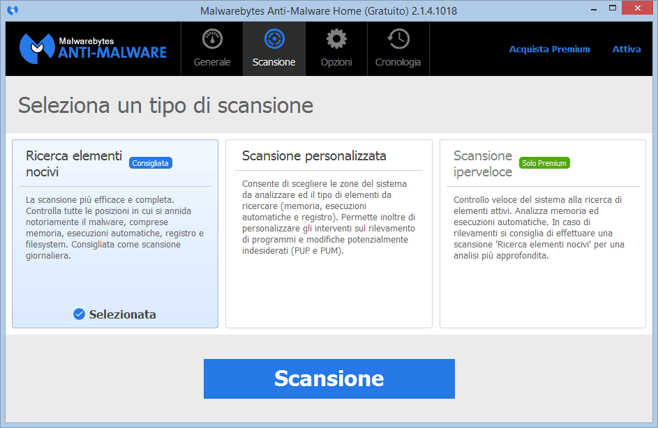 Malwarebytes Anti-Malware 2.1 schermata Scansione
