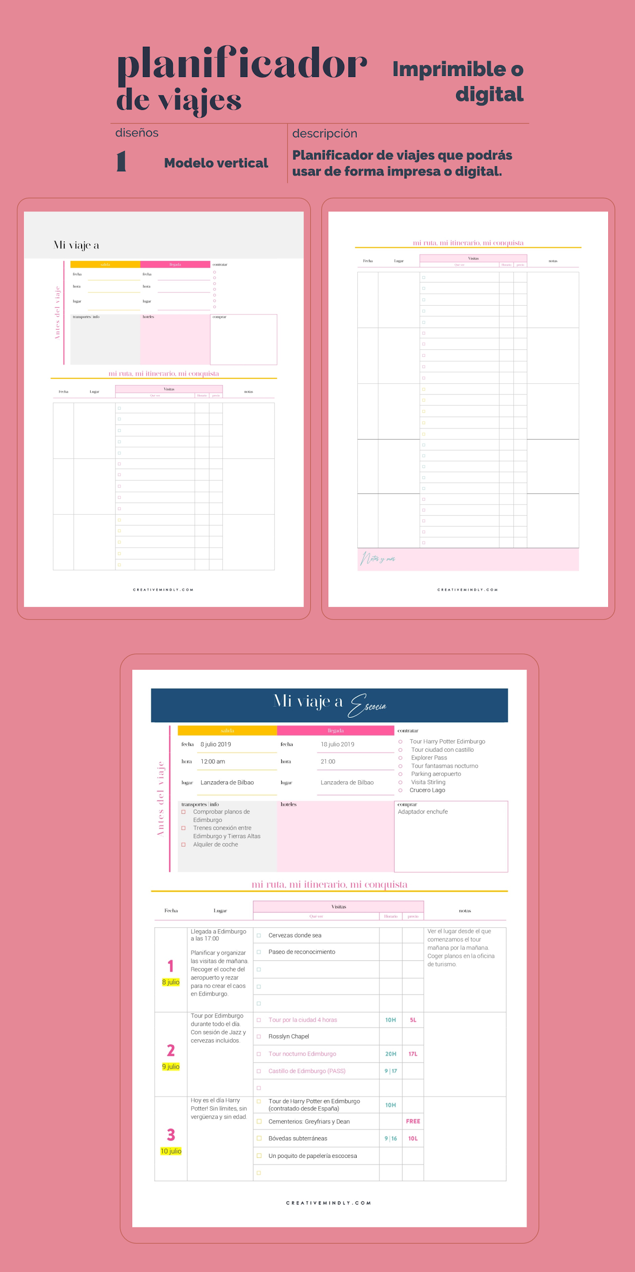 Creative Mindly: Planificador de viajes para descargar y plantilla editable