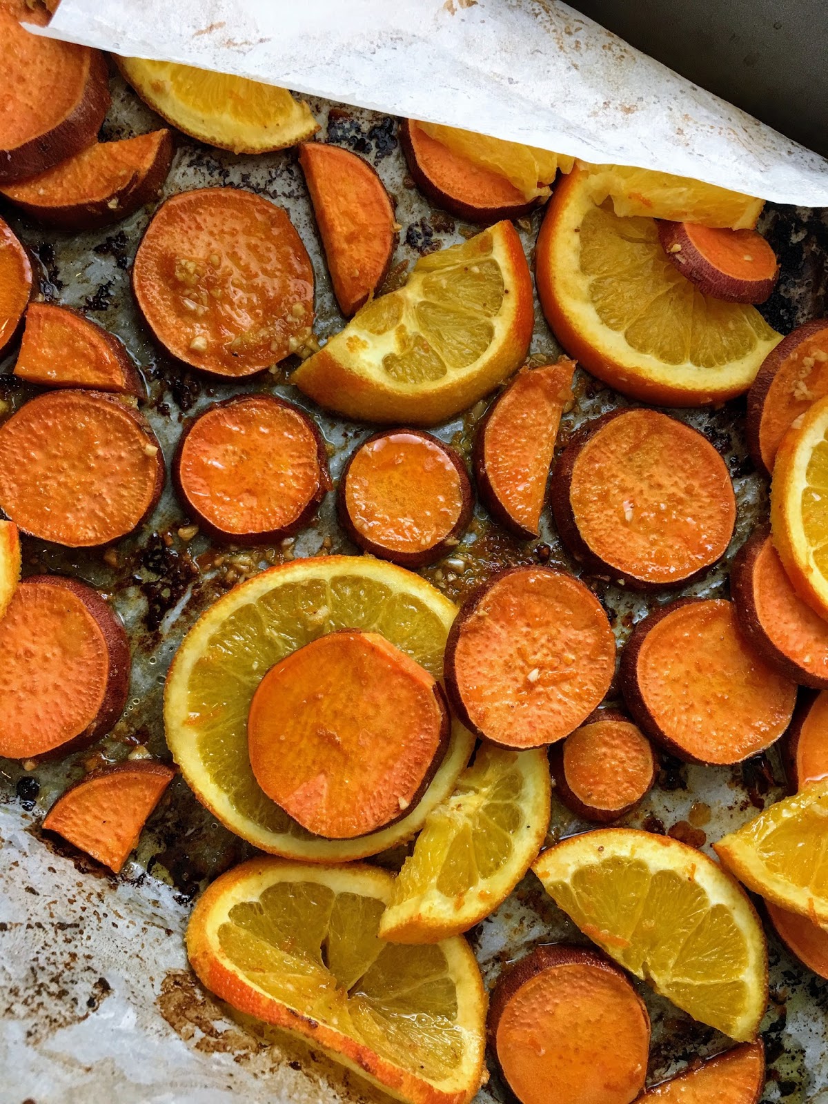 The Scattered Cook Roasted Yams & Orange Slices with Ginger, Garlic