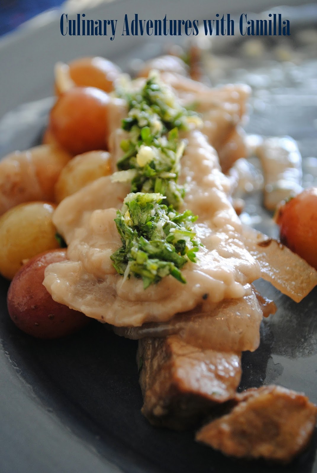 Beef Brisket with Roasted Grapes and Horseradish Gremolata {Thanksgivukkah}