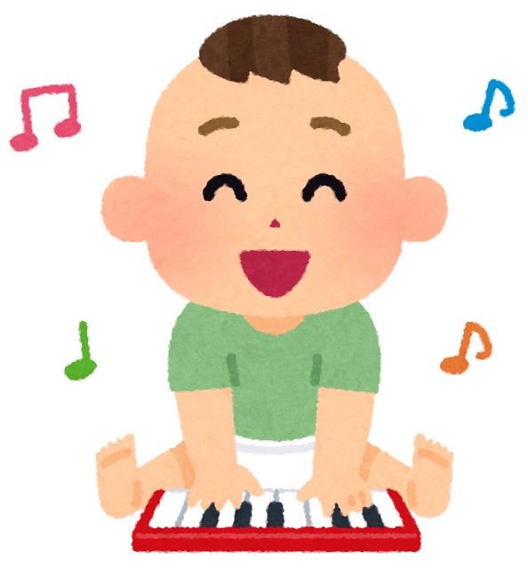 無料イラスト かわいいフリー素材集 楽器で遊ぶ赤ちゃんのイラスト ピアノ