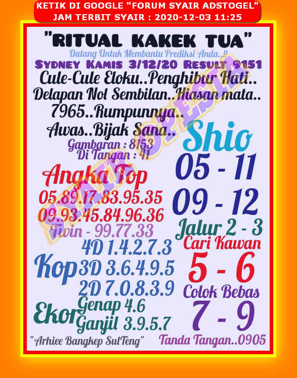 Syair Hk 3 Desember 2020 Lengkap