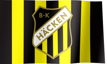 The waving flag of BK Häcken with the logo (Animated GIF) (BK Häcken Flagga)