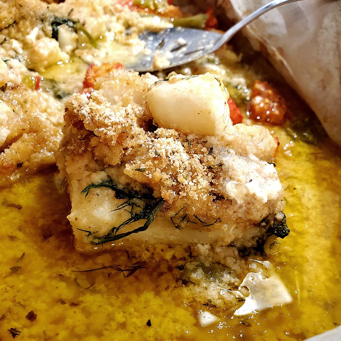 Baked Haddock and Scallops with Lemon Butter Dill Sauce What's Cookin