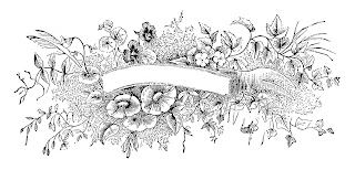 Victorian flower label design banner digital vintage floral design illustration clipart