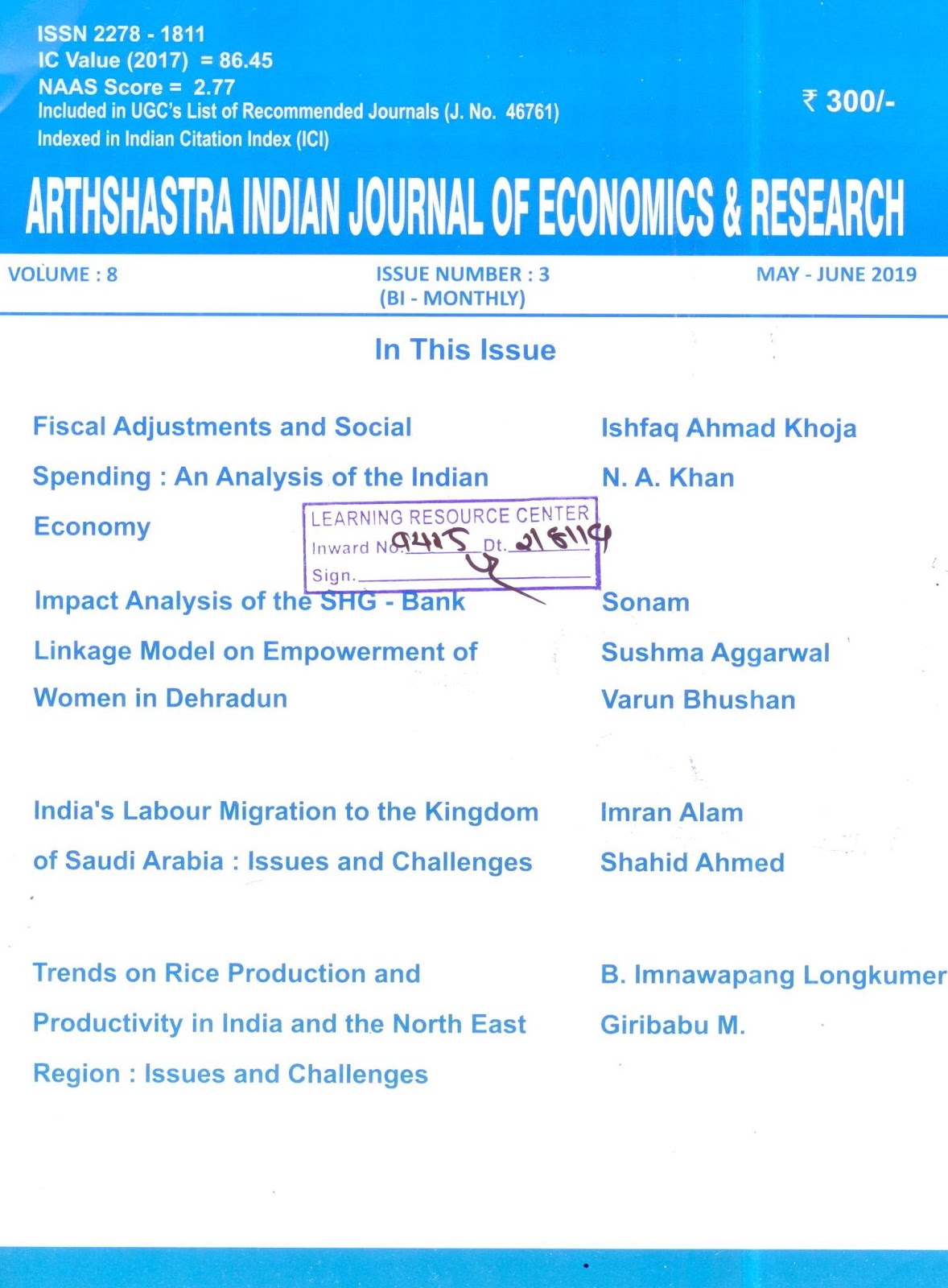 http://indianjournalofeconomicsandresearch.com/index.php/aijer/issue/view/8599