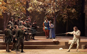 IN REVIEW: Tenor MICHAEL SPYRES (right) as Baron de Mergy in Louis-Ferdinand's LE PRÉ AUX CLERCS at the Opéra-Comique in 2015 [Photo by Pierre Grosbois, © by Opéra-Comique]