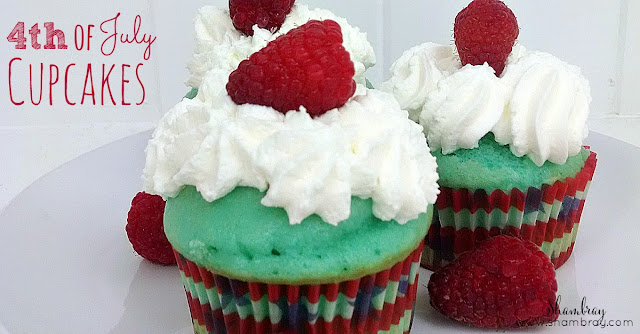 red, white, and blue, raspberries, frosting
