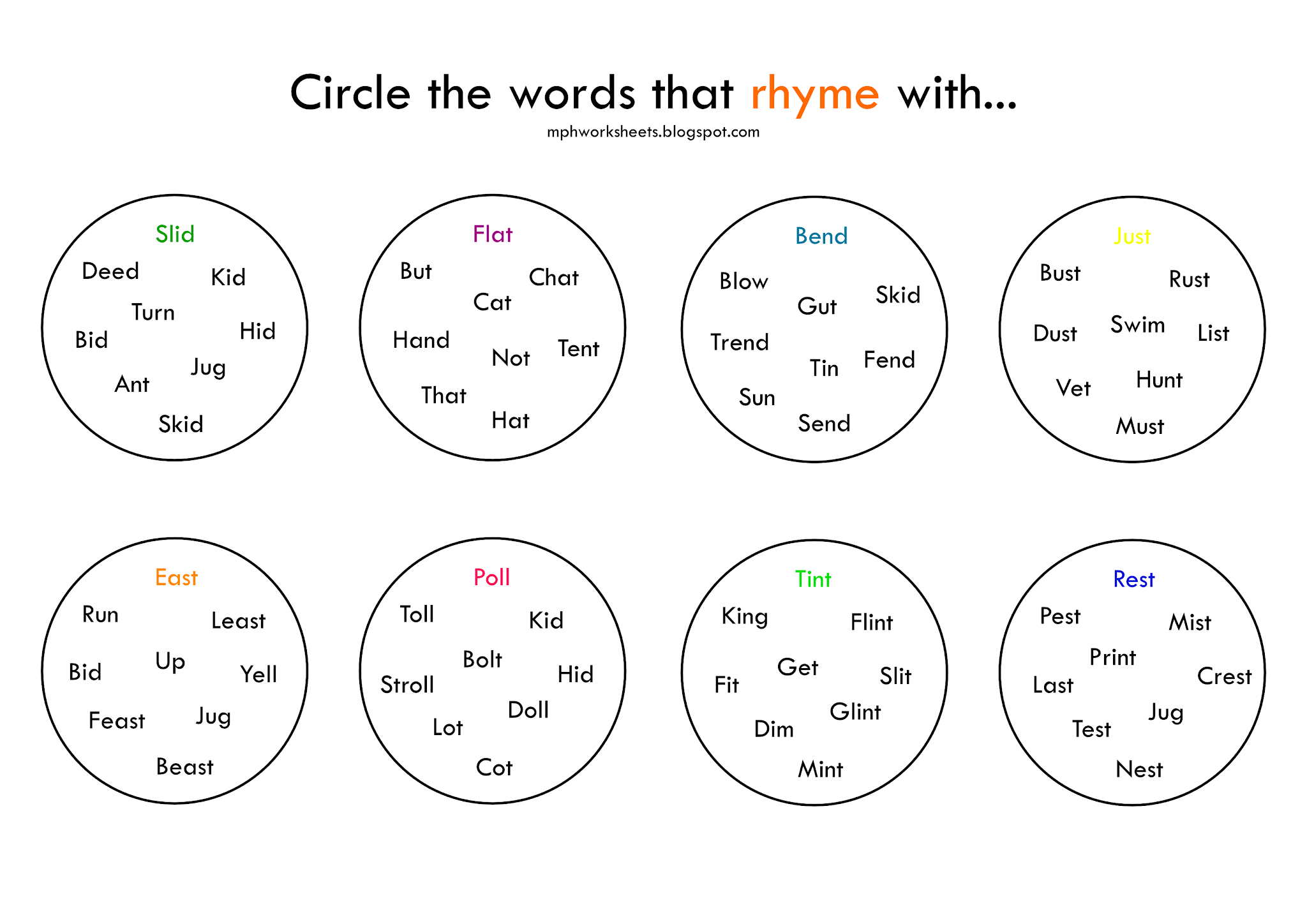 Easy Rhyming Worksheet Activity