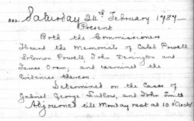 Minutes pertaining to John Derington Memorial, p 302, AO 12/98 Claims, American Loyalists - Series I, Various, Minute Book, Halifax and Nova Scotia, 1785-1888; citing Library and Archives Canada microfilm C-12904, image 2020.