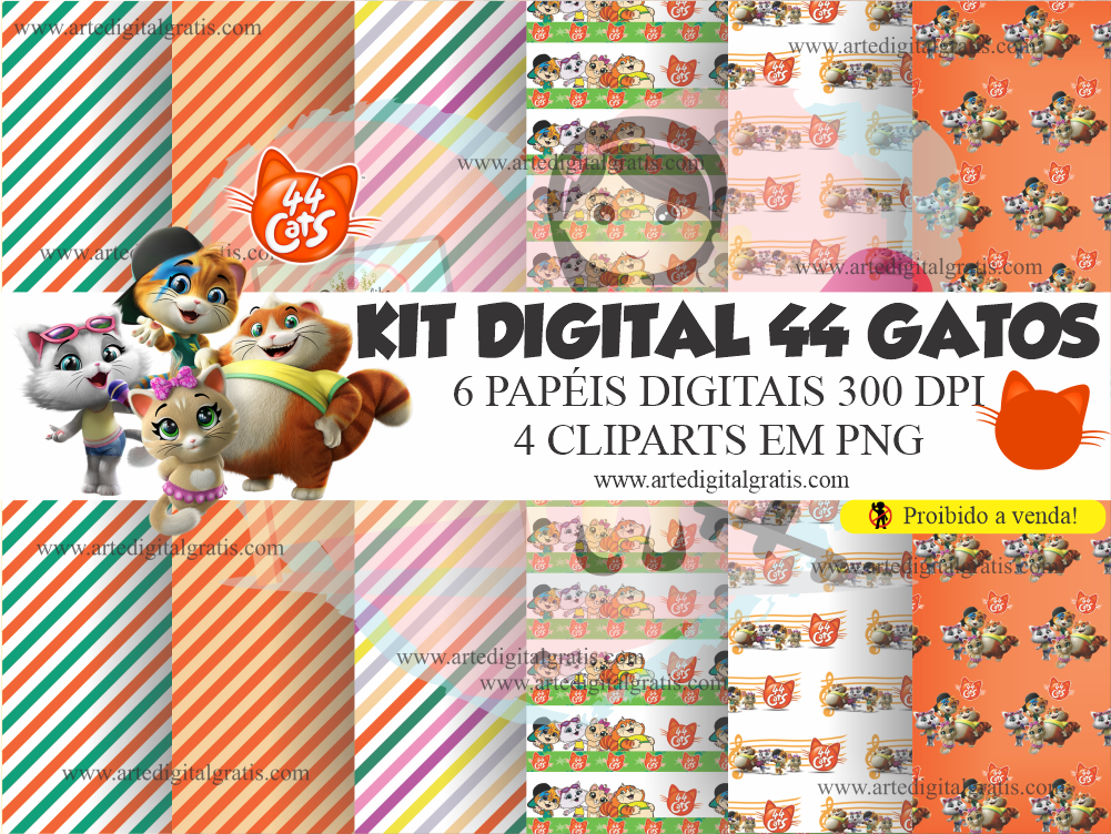Kit Digital 44 Gatos Scrapbook Arquivo Png
