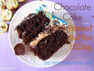 slice of chocolate cake with peanut butter filling