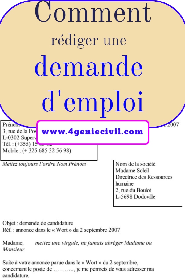 Comment Ecrire une Lettre de Demande d'emploi pdf