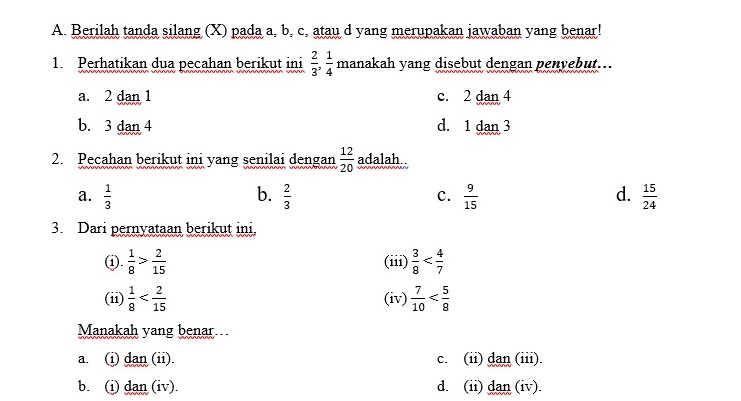 Contoh Soal Matematika Pecahan Kelas 5 Dan Cara Penyelesaiannya At