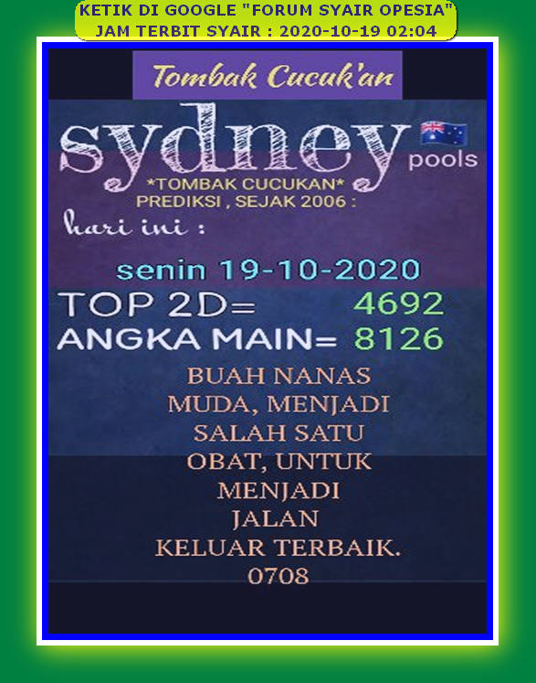 1 New Message Kode Syair Sydney 19 Oktober 2020 Forum Syair Togel Hongkong Singapura Sydney