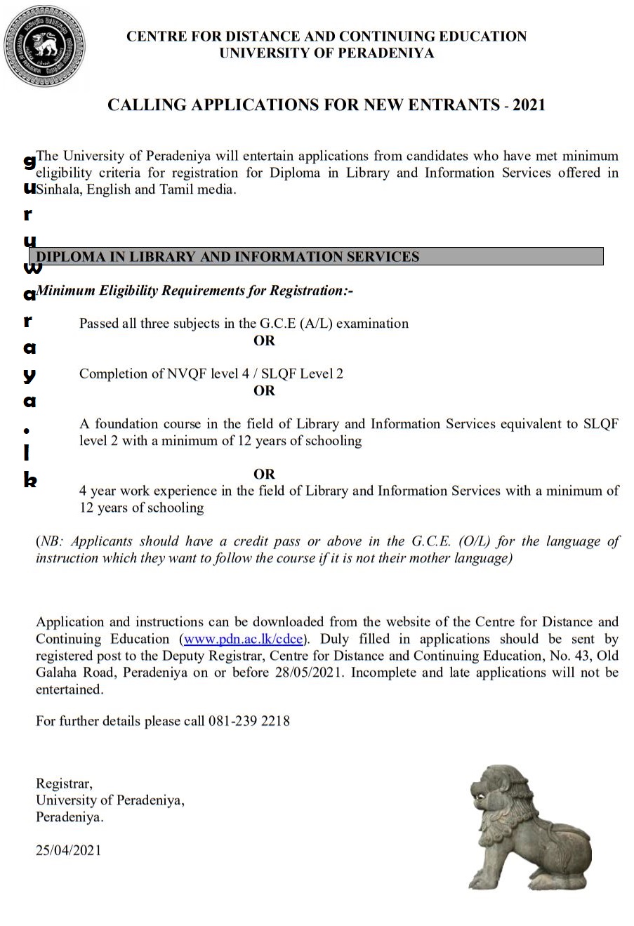 Diploma in Library and Information Services University of Peradniya Teacher