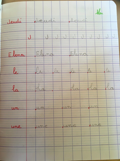 Page de cahier suivante, CP bilingue.