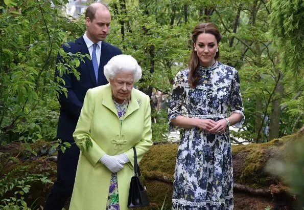 Kate Middleton, The Duchess of Cambridge, wore Erdem Shebah floral cotton-silk gown. Queen Elizabeth