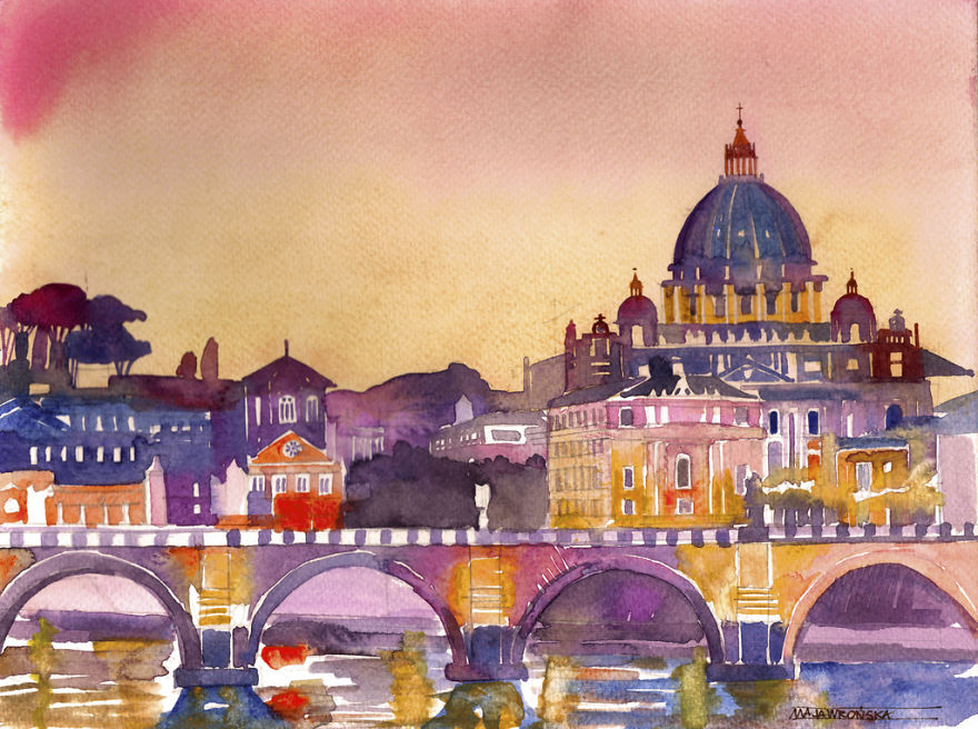 Maja Wronska architectural watercolor painting cool origami easy