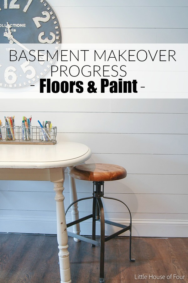 The basement makeover continues with new paint and floor. - Littlehouseoffour.com
