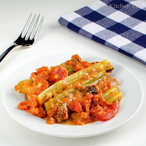 Kitchen Riffs Braised Celery with Tomato and Parmesan