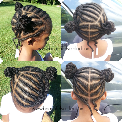 Beautifully Curled: Cornrows and Two Buns Hairstyle
