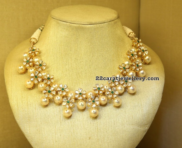 Floral Choker with South Pearls - Jewellery Designs