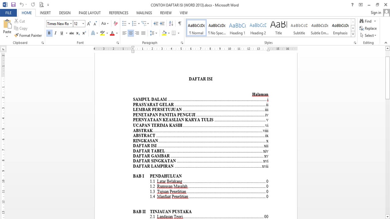 Cara Membuat Daftar Isi Pada Microsoft Word