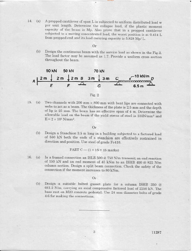 Anna University ST 5201ADVANCED STEEL STRUCTURES APRIL MAY 2019