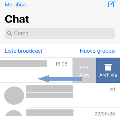 WhatsApp Messenger Menu Altro - Archivia