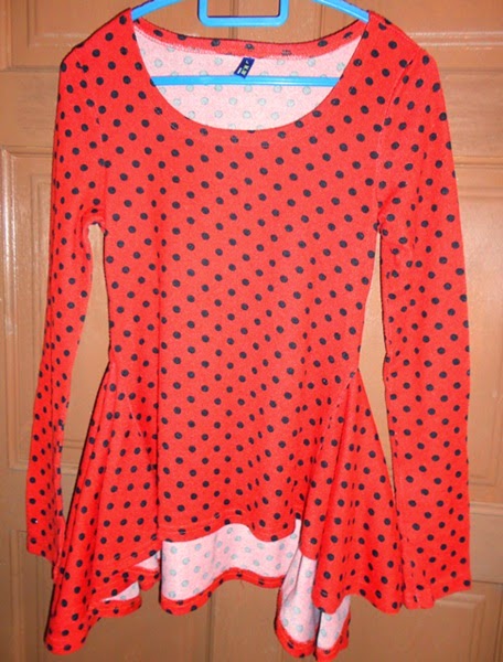 Dress Peplum Merah Polkadot, peplum cantik, corak baju polkadot, fesyen peplum, harga peplum