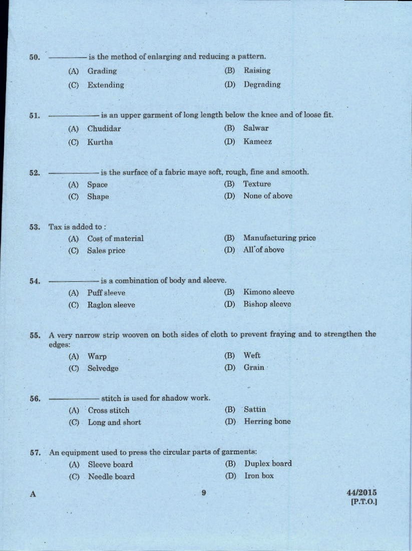 Kerala Government Instructor In Tailoring And Garment Making Training