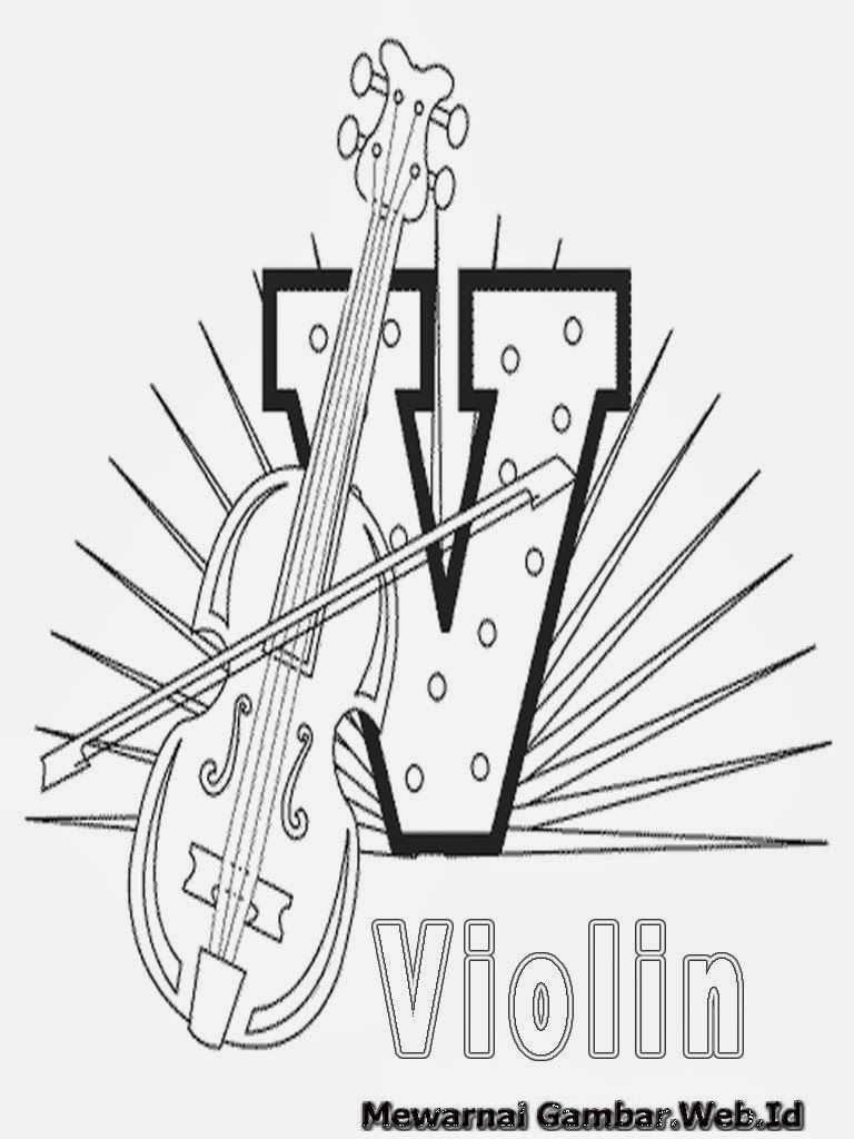 Belajar Mewarnai Huruf Alfabet V - Violin
