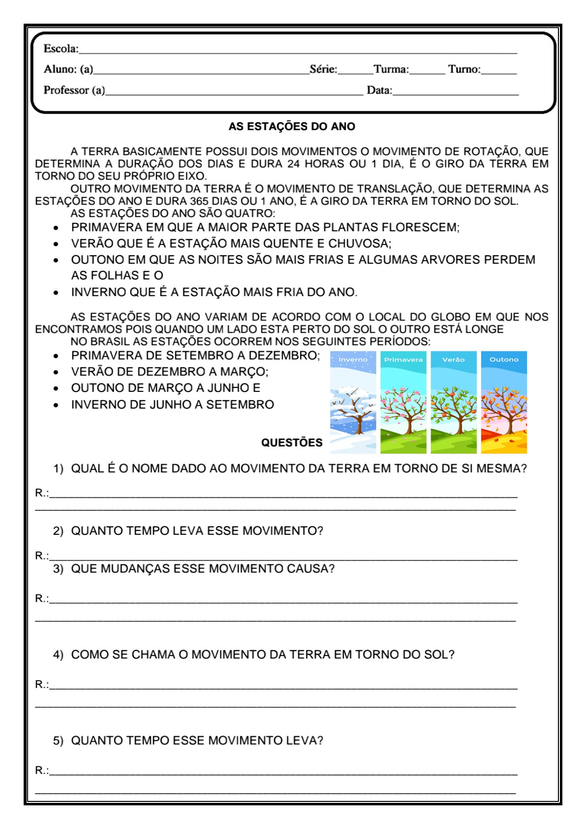 Atividade Sobre As Estações Do Ano 3 Ano - REVOEDUCA