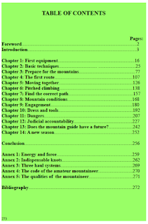 Mountaineering without a guide, table of contents