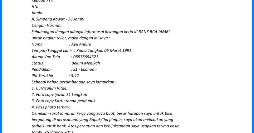 Contoh Surat Lamaran Bank Bca Wiki Edukasi Share