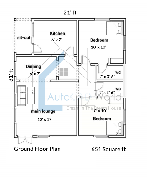 2bhk Bedroom House Plan