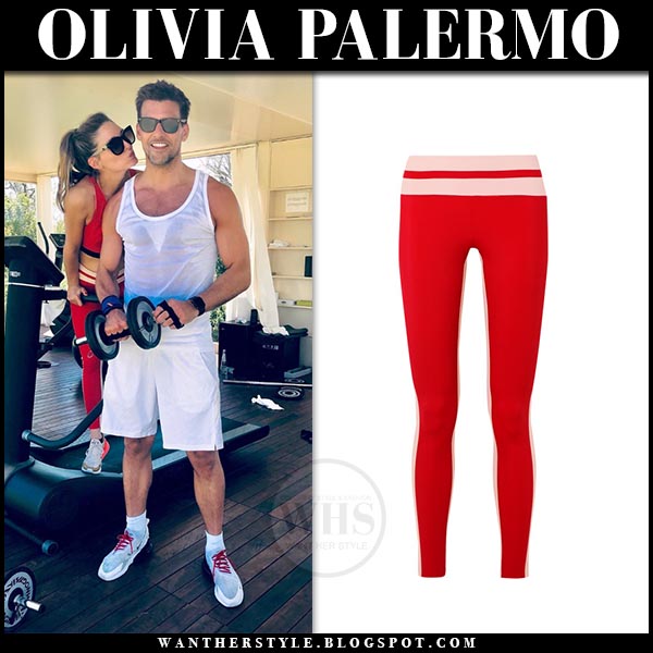 Olivia Palermo In Red Sports Bra And Red Leggings At The Gym On