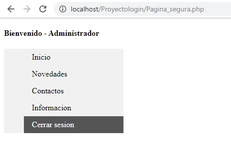Menú principal login en php y mysql
