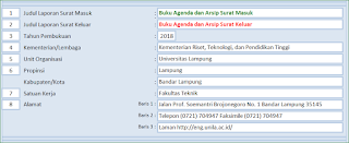 Menu Input Identitas Aplikasi Excel Agenda dan Arsip Surat versi 2