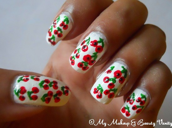 cherry nail art tutorial+cherry+nail art+fruit nail art designs+nail art tutorial