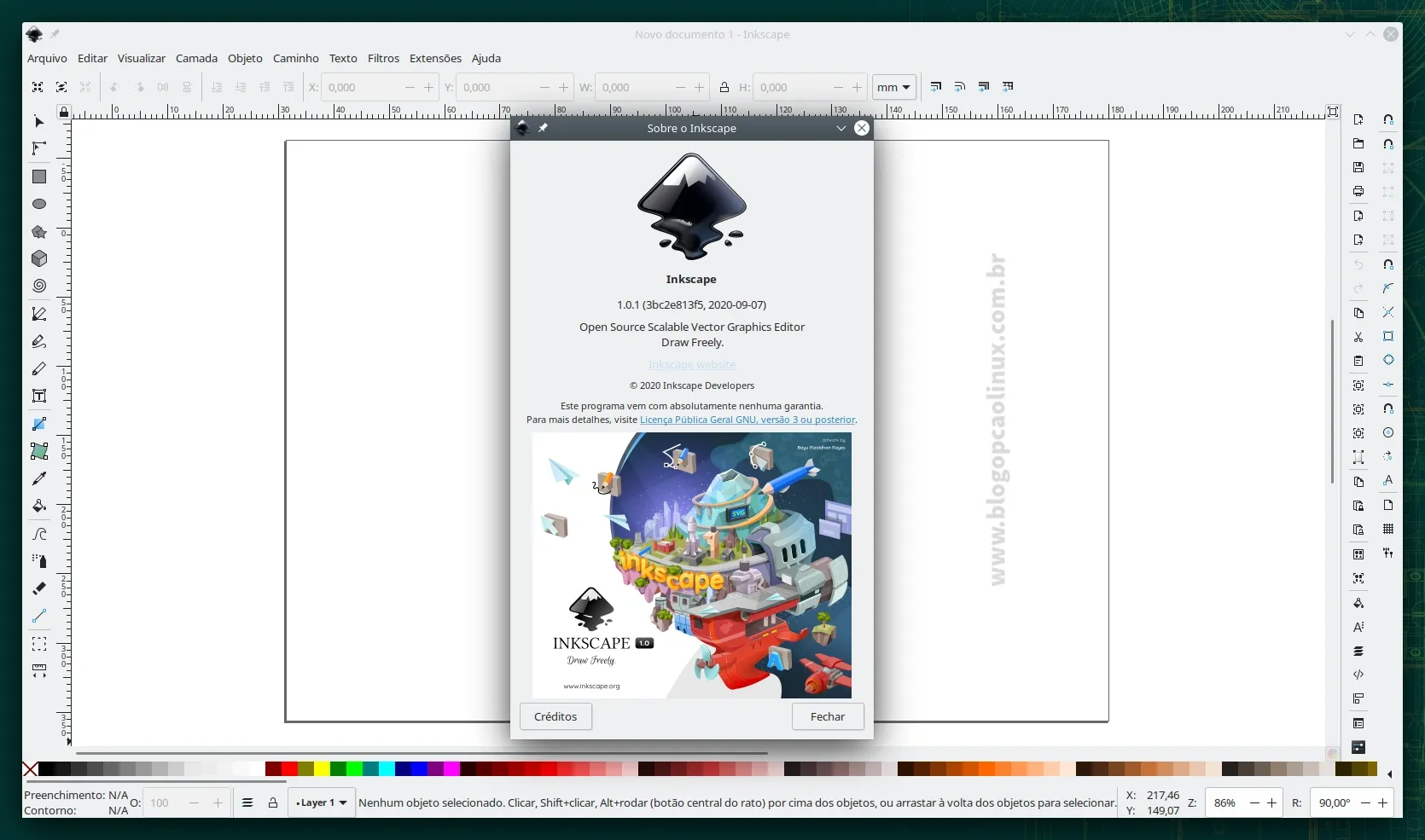 Inkscape executando no openSUSE Leap 15.3