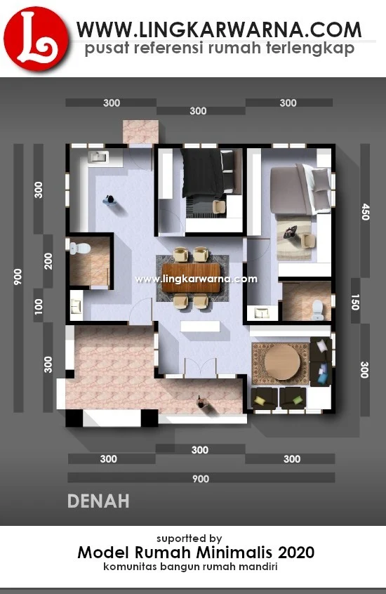 12 Desain rumah minimalis ukuran 9x9 meter 2 kamar tidur 1 lantai