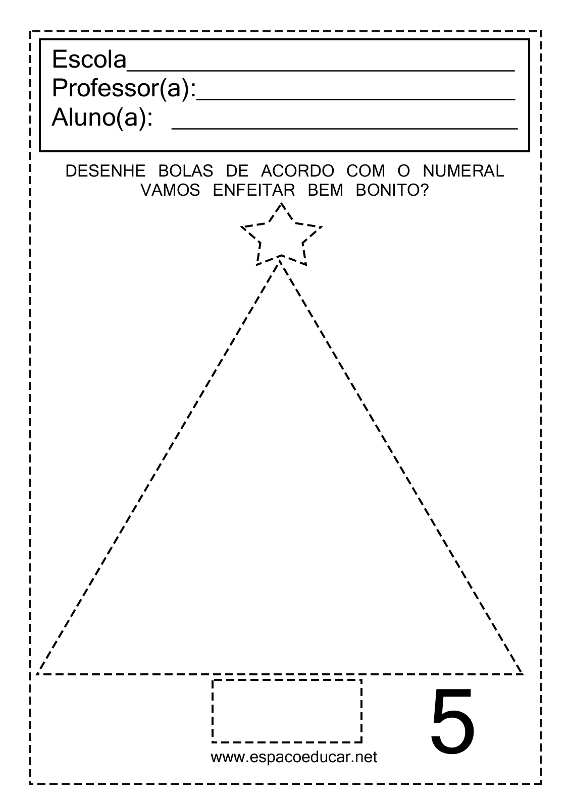 Atividades com Numerais de 1 a 5 – Pinte desenhos de Natal